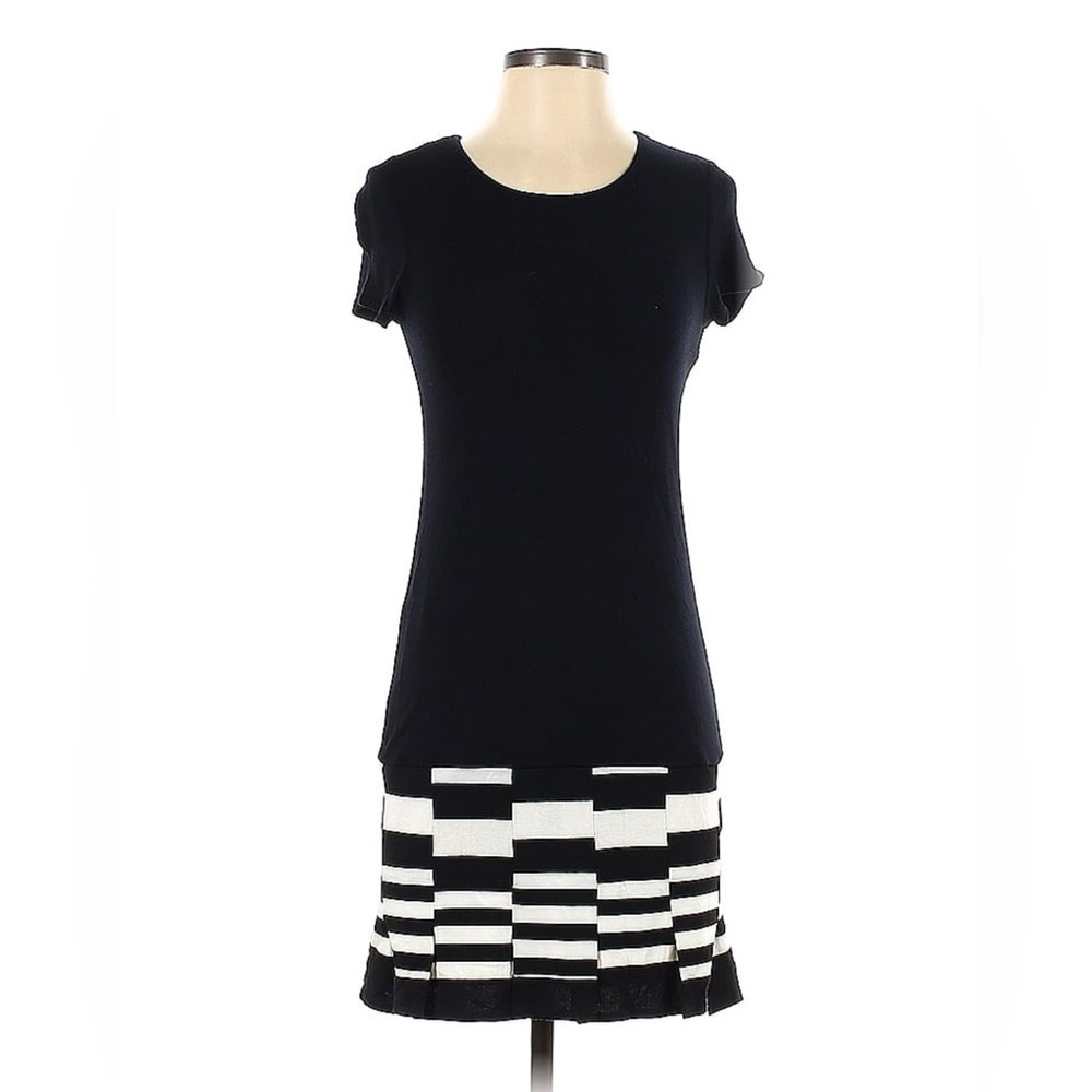 Bailey 44 Black Checkered Black White Bottom Short Sleeve Knit Dress Small